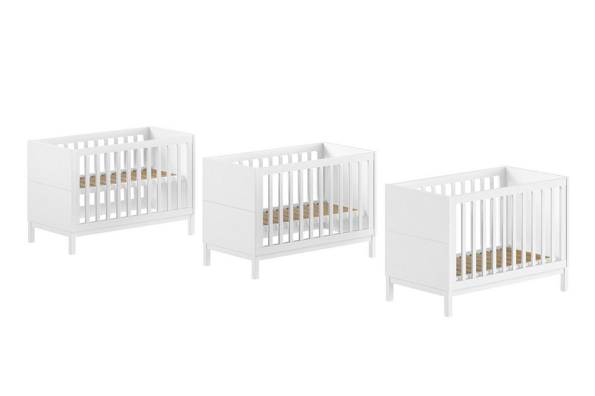 BABYZIMMER SET Keely Kiefer & MDF weiß Babybett Wickelkommode Schrank - Weiß, Holz (58/196/149cm) - 58aufmkessel