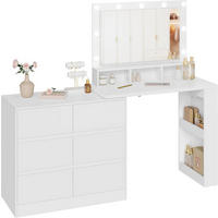 SCHMINKTISCH mit LED, Spiegel, Kommode, Weiß - Weiß, Glas/Holzwerkstoff (90/134.5/40cm) - Woltu