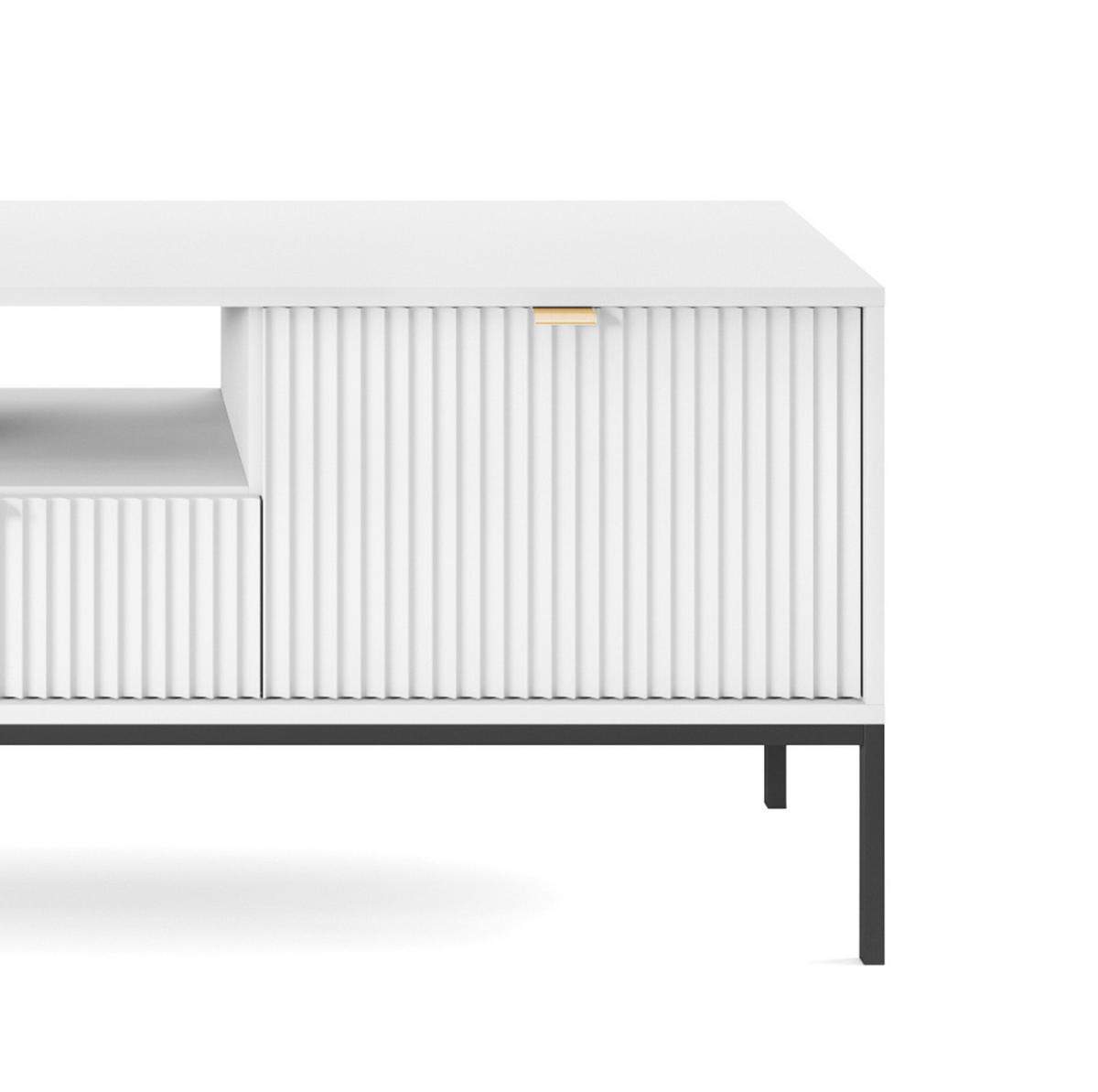 TV-SCHRANK NOVA Geriffelt Regal, 2 Türen, Schublade, Schwarze Beine, 154x39x56cm, Weiß - Schwarz/Weiß, Holzwerkstoff/Kunststoff (154/56/39cm) - DomoHome