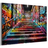 METALLBILD Treppe - Graffiti - Farben - Kunst 90x60 cm - Multicolor, Metall (90/60cm) - MuchoWow