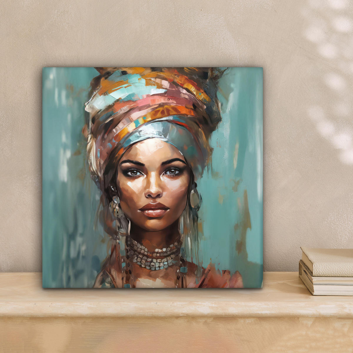 LEINWANDBILD Frau - Kunst - Schmuck - Porträt Deko Wohnzimmer 20x20 cm - Blaugrau, Textil (20/20cm) - MuchoWow