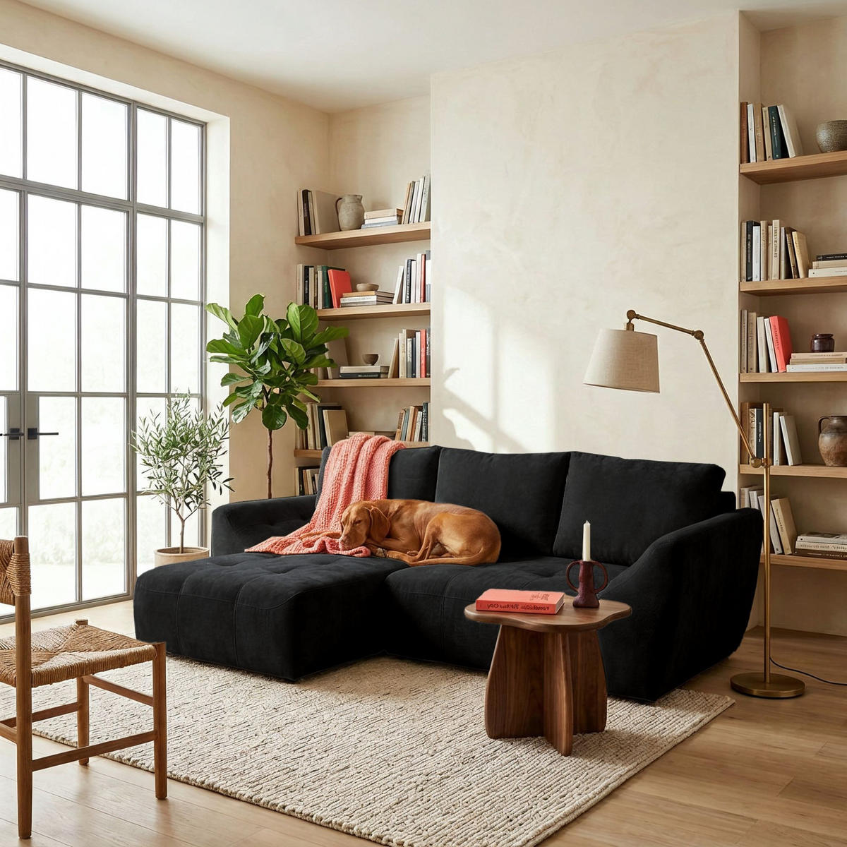 ECKSOFA NICE L Links mit Schlaffunktion 137x204 Chenille Anthrazit - Anthrazit/Schwarz, Holz/Textil (260/165cm) - Muffo