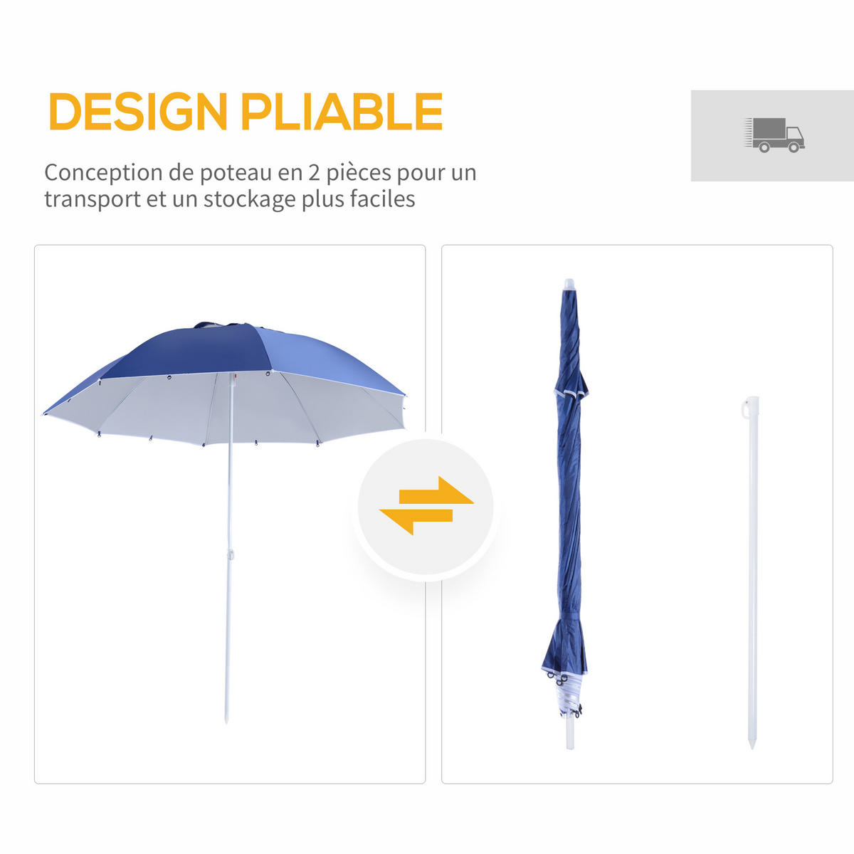 STRANDSCHIRM 2-IN-1 DE-11617 mit Windschutz UPF50+ Marineblau - Blau, Metall (200/210cm) - ComfortXL
