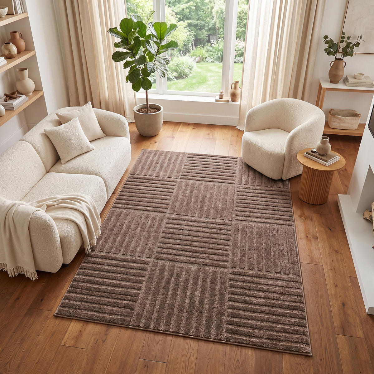 KURZFLORTEPPICH RELIEVO taupe geometrisch 3D-Struktur 200/300 cm - Taupe, Textil (200/300cm) - Tapiso