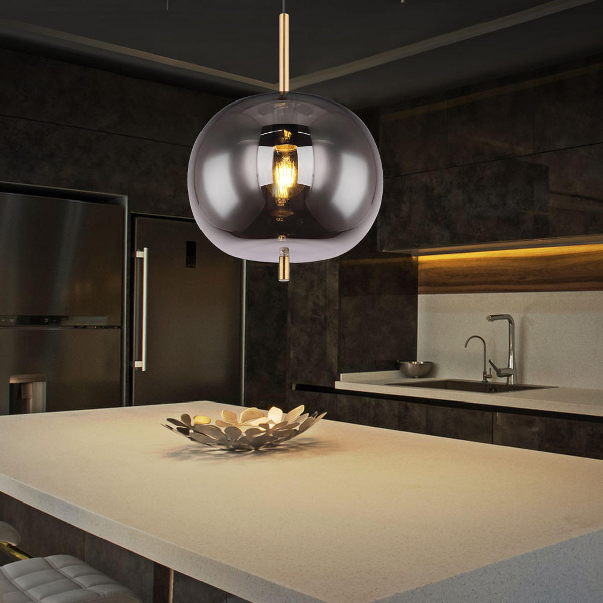 HÄNGELEUCHTE Metall Rauchgrau Matt - Grau, Glas (30/30/120cm) - Globo Lighting