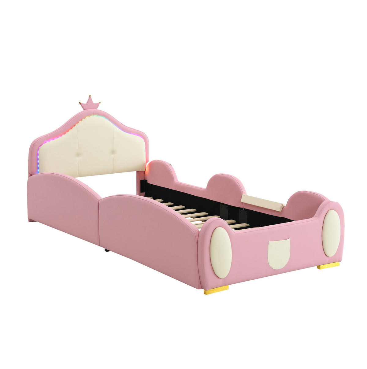 POLSTERBETT mit Rutsche, Treppe und LED 90x200 cm Rosa - Pink, Holzwerkstoff (90/200cm) - Beauniv