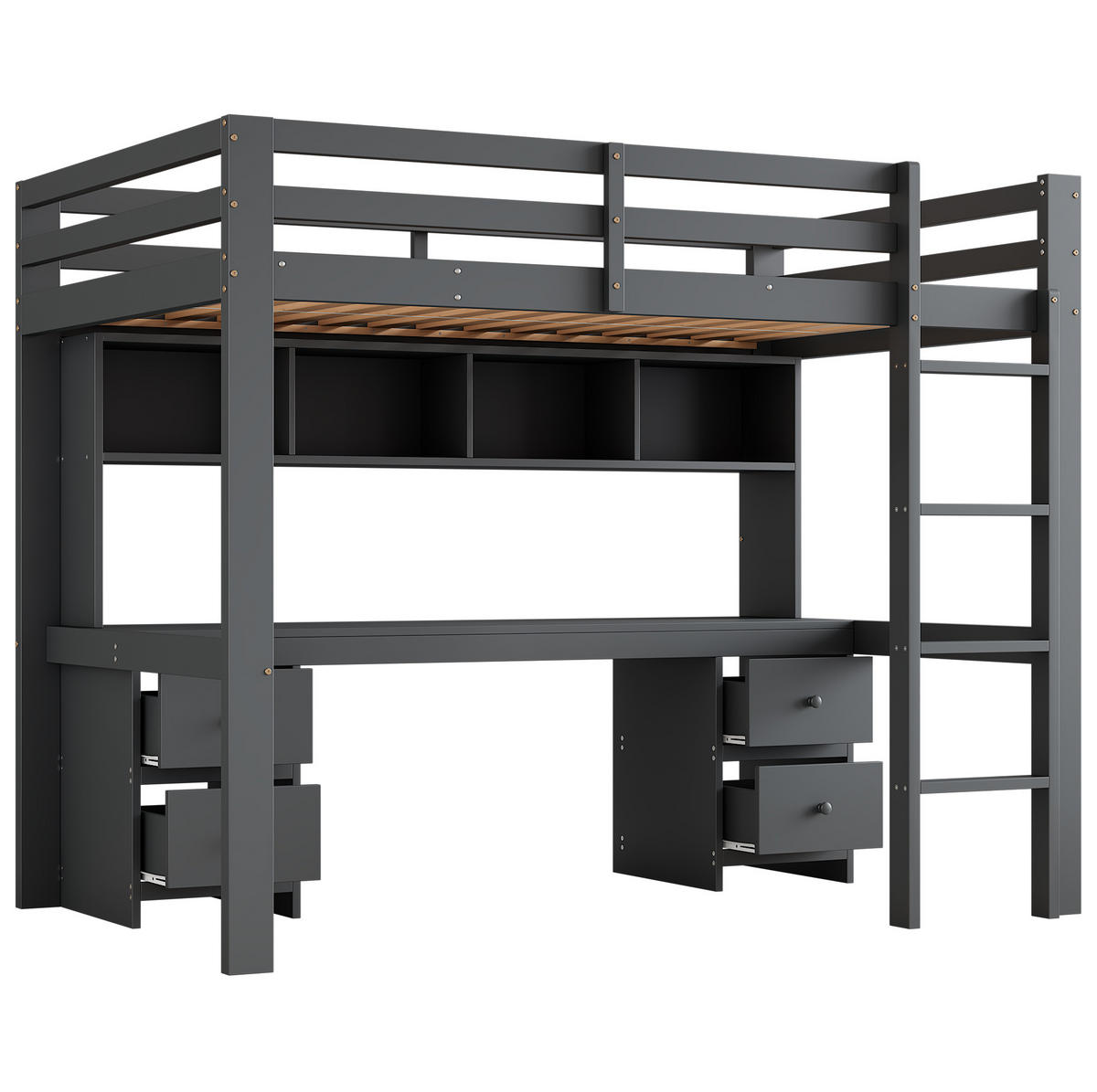 HOCHBETT 90/200 cm Grau mit Schreibtisch und Stauraum - Grau, Holz (90/200cm) - Flora Grace