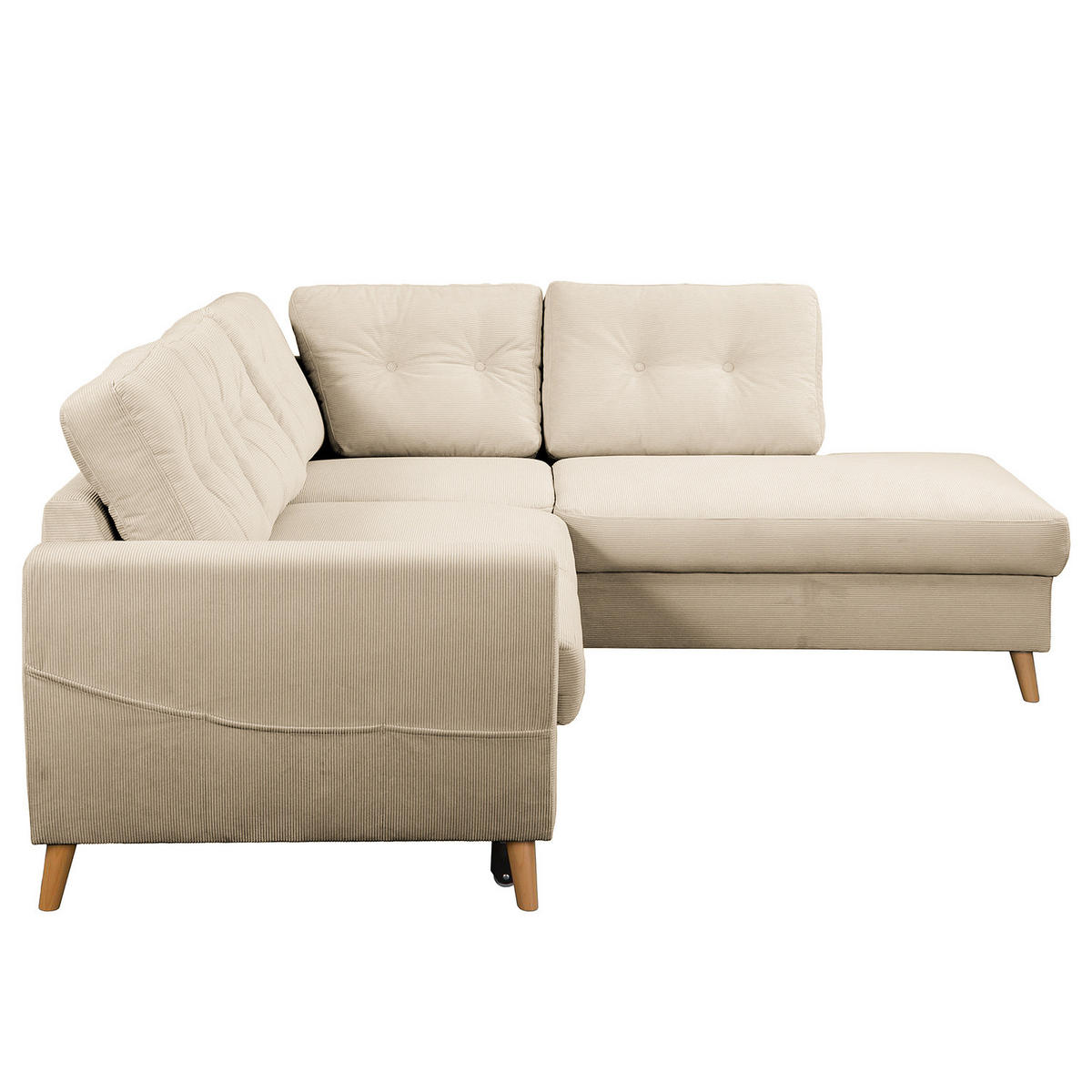 ECKSOFA mit Ottomane - Beige/Braun, Holz/Textil (230/200cm) - home24