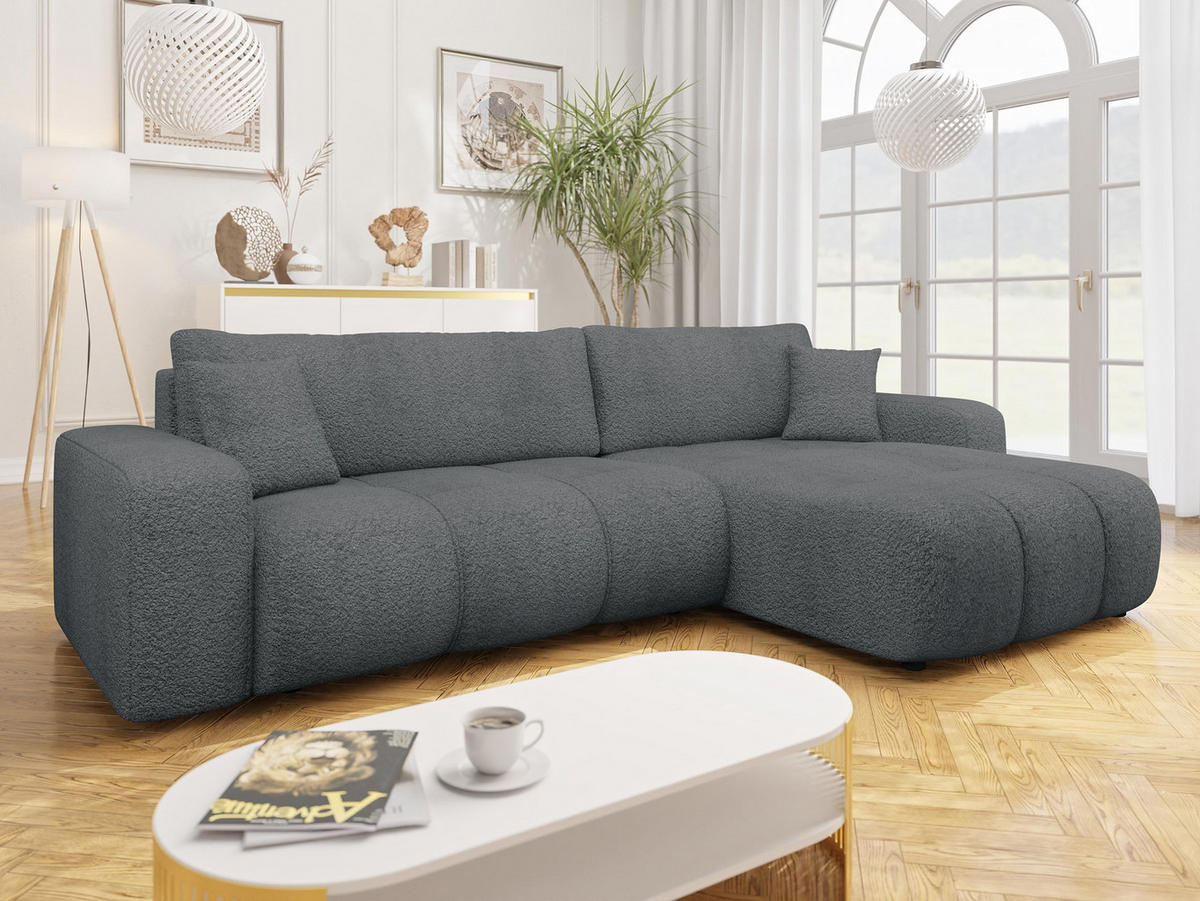 ECKSOFA Furyn Maxi Boucle - Dunkelgrau/Schwarz, Holzwerkstoff/Kunststoff (274/145cm) - MIRJAN24