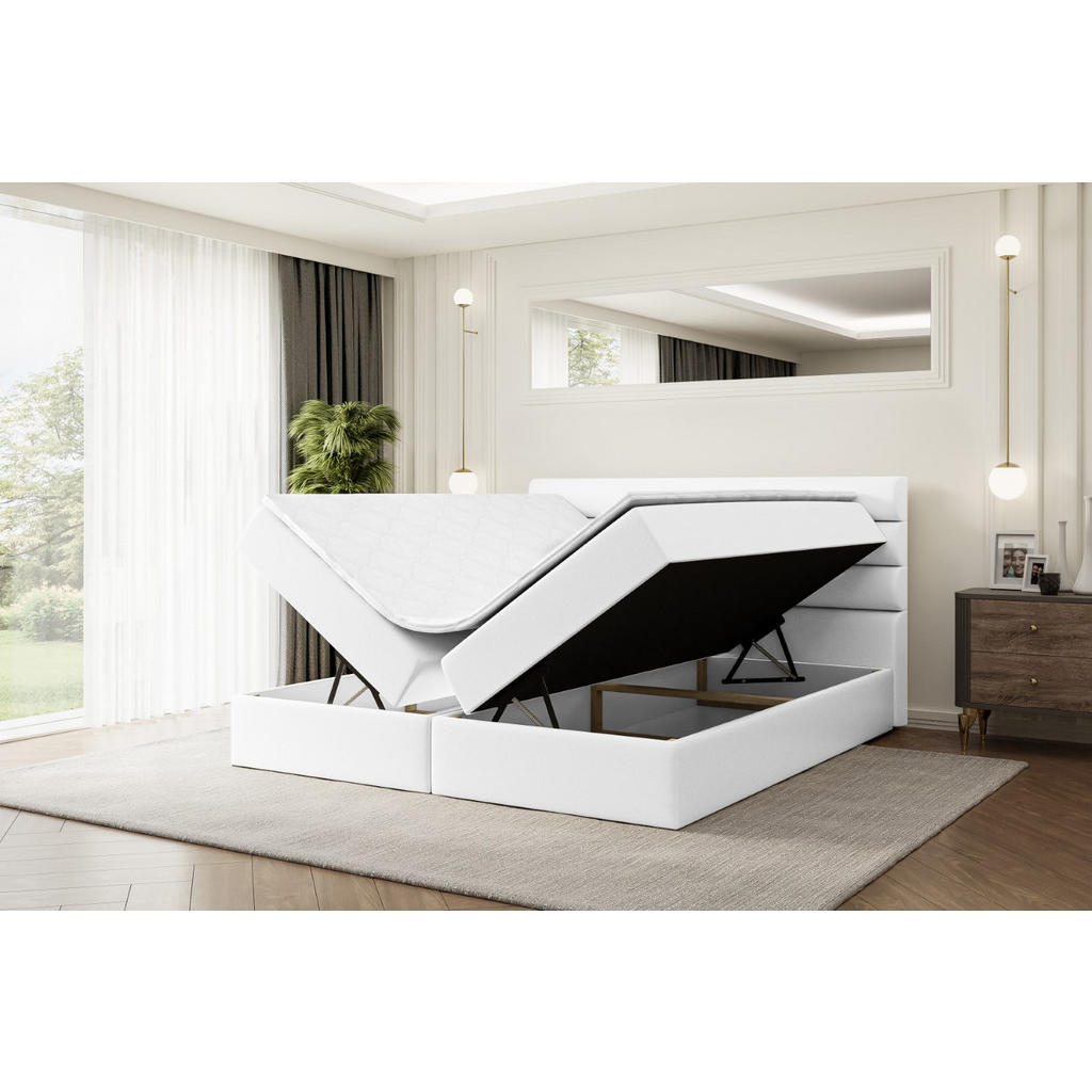 Thumbnail - Altdecor Boxbett, Weiß Hochglanz, Holzwerkstoff, Höhe ca. 20 cm, 200x200 cm, Schlafzimmer, Betten, Boxspringbetten