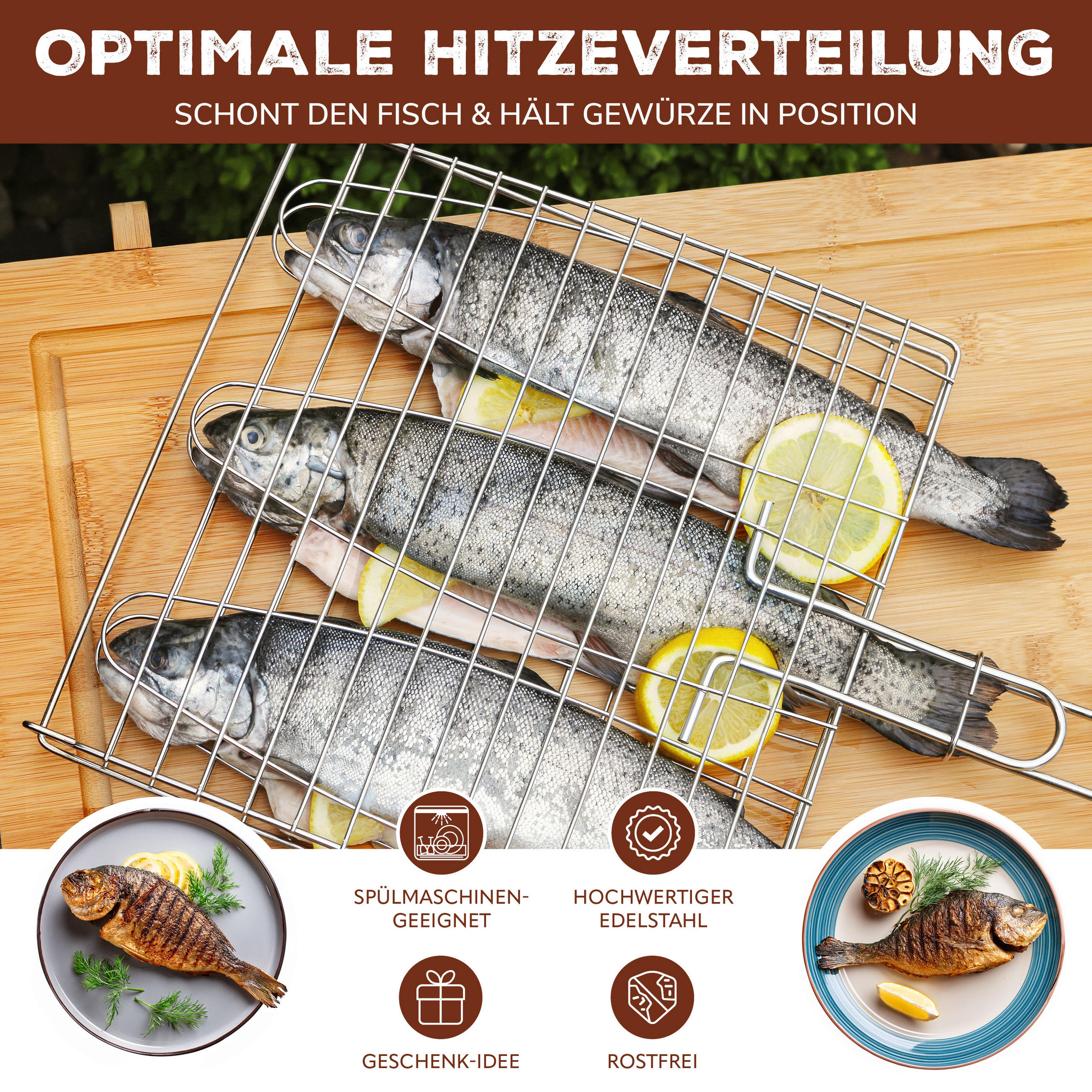 FISCHGRILLER, silber, Edelstahl - Edelstahlfarben, Metall (27.5/27.5/59cm) - bremermann