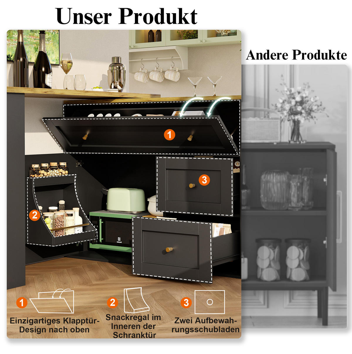BARTISCH 138-204/39/105 cm in Schwarz mit Stauraum und drehbarer Tischplatte - Schwarz, Holzwerkstoff (39/204/105cm) - BEAOK