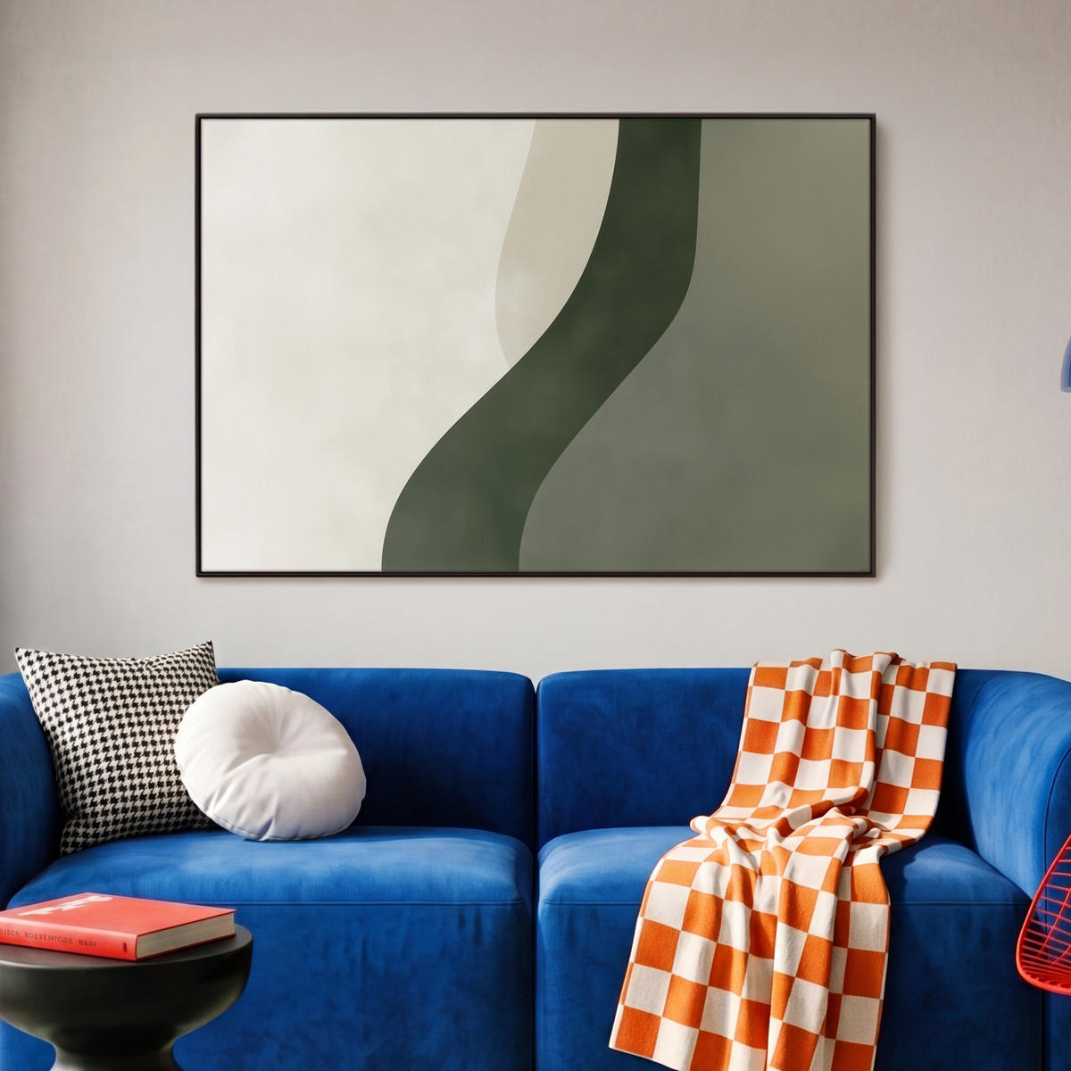 LEINWAND Bilder mit Rahmen - Japandi - Grün - Abstrakt - Modern - 90x60 - Salbeigrün, Textil (90/60cm) - MuchoWow