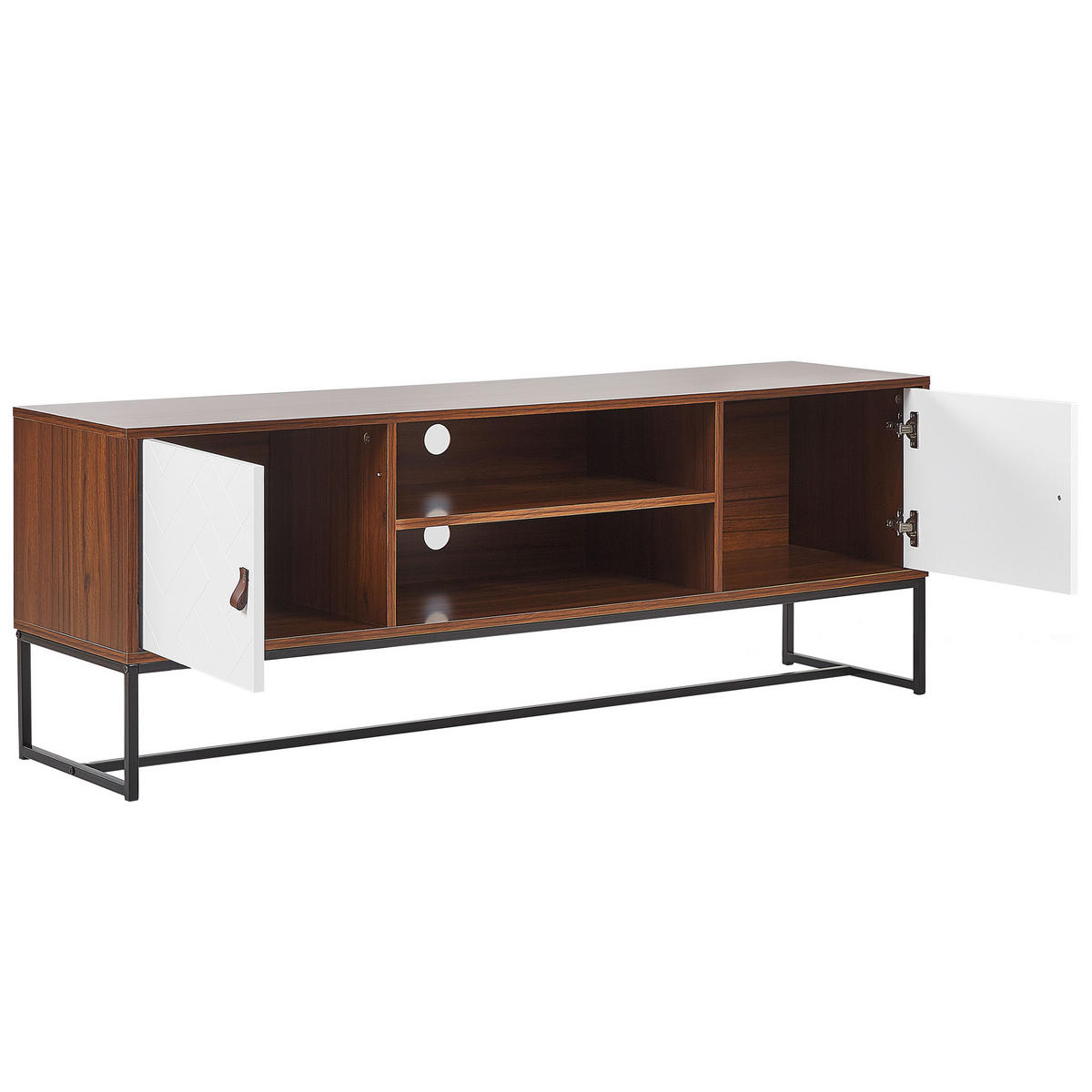 TV-MÖBEL Weiß/Dunkler Holzfarbton/Schwarz Nueva - Dunkelbraun/Schwarz, Holzwerkstoff (150/55/40cm) - Beliani