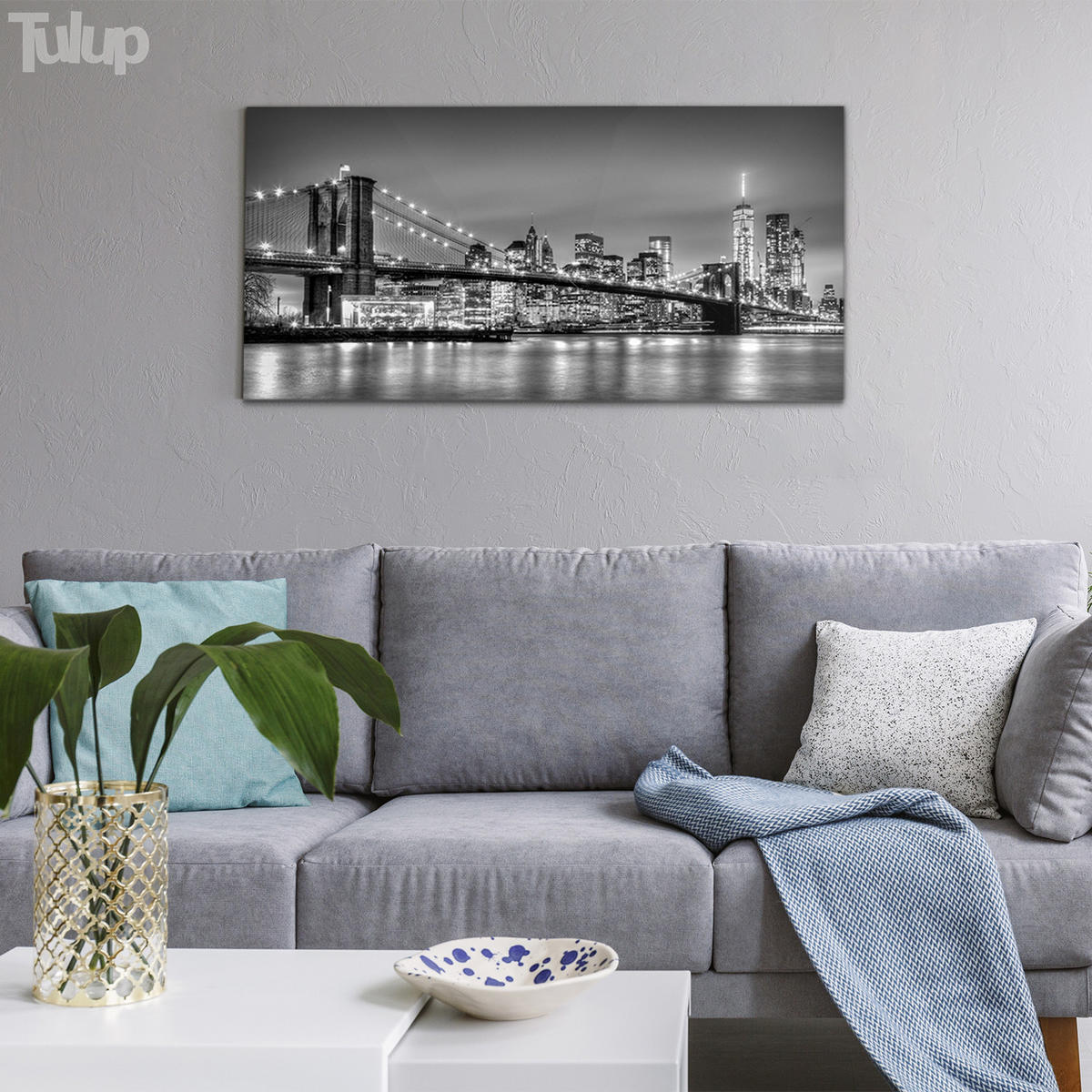 GLASBILD 120x60 cm Brooklyn Bridge - Greige, Glas (120/60cm) - TULUP