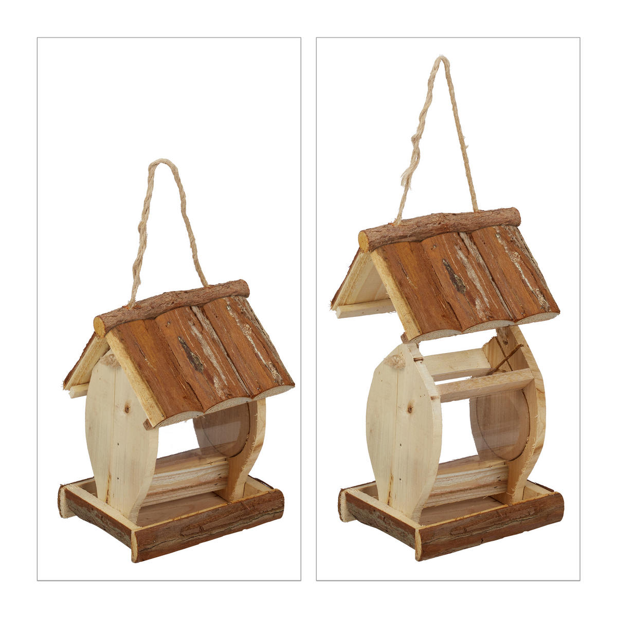 VOGELFUTTERHAUS - Hellbraun, Holz/Kunststoff (15.5/20/13cm) - Relaxdays