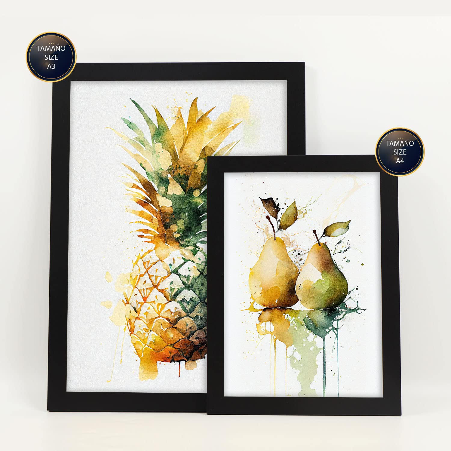 POSTER Set Mit 6 Tropische Früchte Plakate Von Obst Gemüse & Gesunden Lebensmitteln Im Aquarell Kunst Auf Reinweißen A3 & A4 Schwarzer Rahmen - Schwarz, Papier (29/3cm) - Nacnic