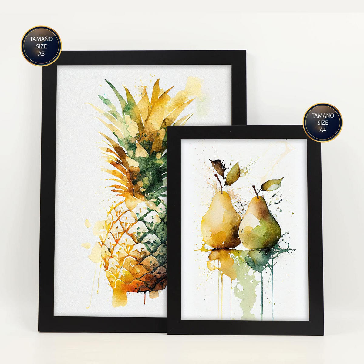 POSTER Set Mit 6 Tropische Früchte Plakate Von Obst Gemüse & Gesunden Lebensmitteln Im Aquarell Kunst Auf Reinweißen A3 & A4 Schwarzer Rahmen - Schwarz, Papier (29/3cm) - Nacnic