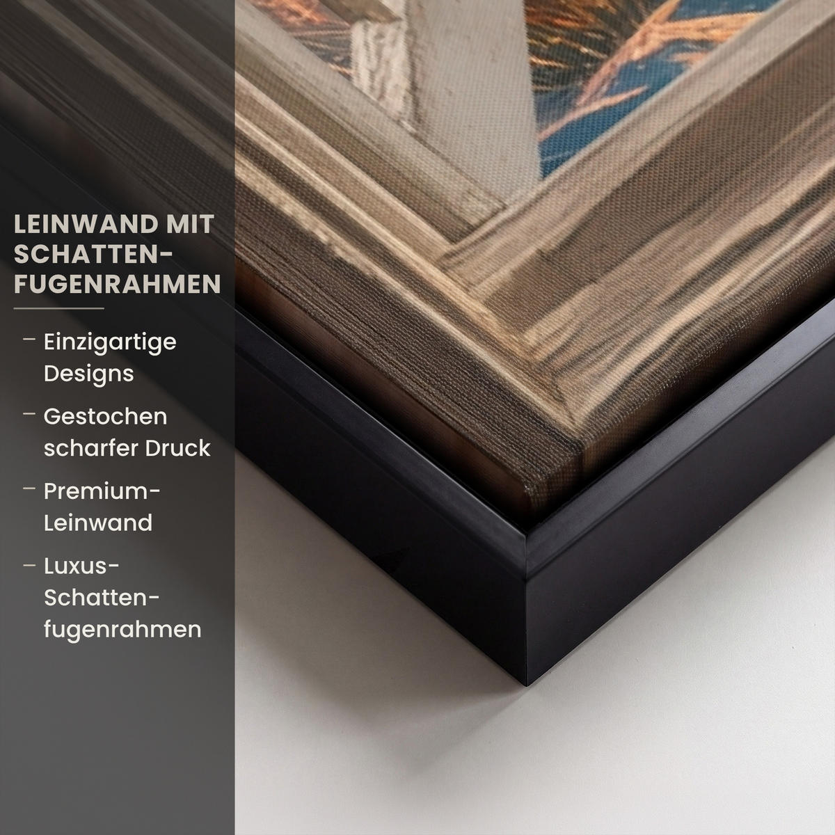 LEINWAND Bilder mit Rahmen - Aussicht - Fenster - Leuchtturm - Sonnenuntergang - Strand - 60x90 - Dunkelorange, Textil (60/90cm) - MuchoWow