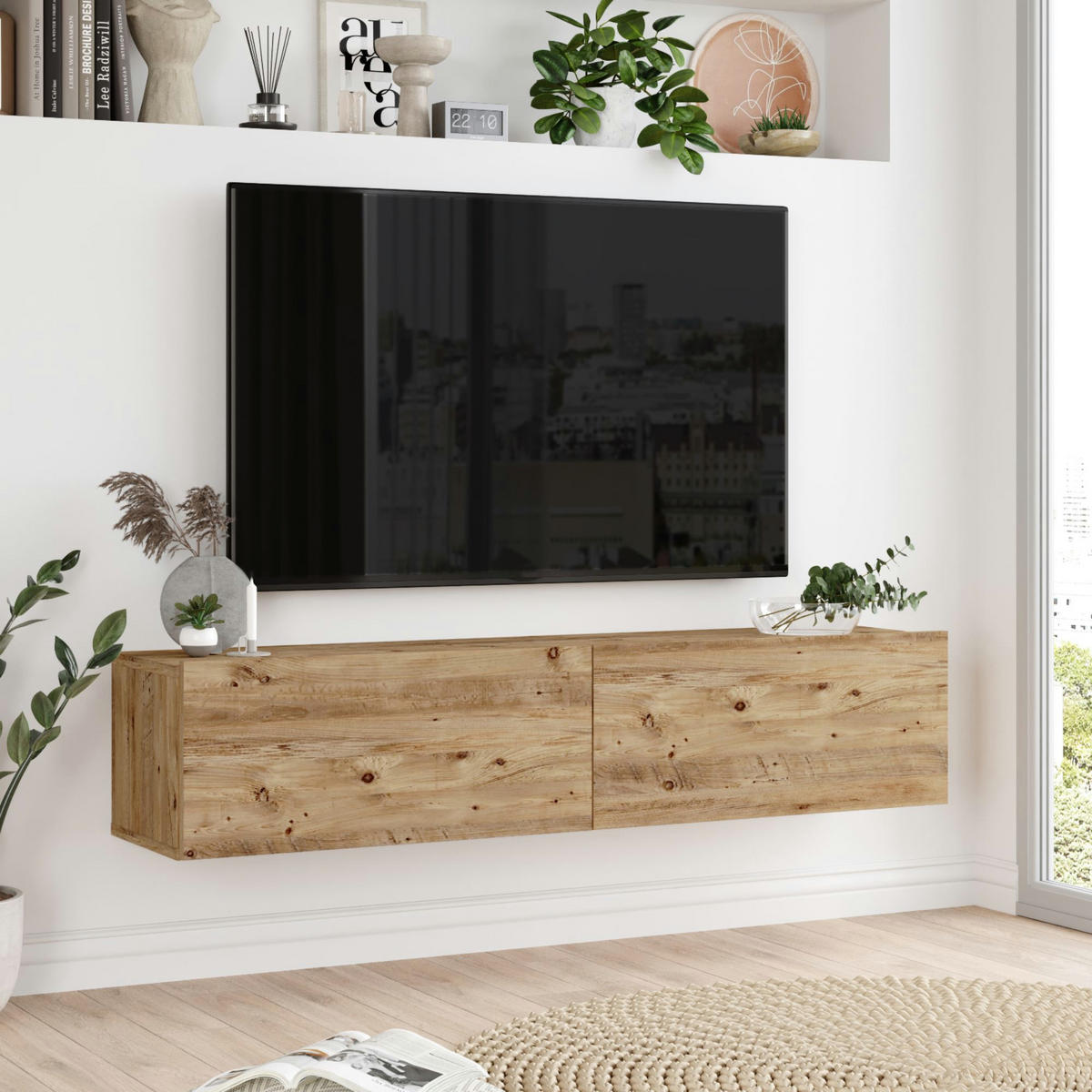 TV SKŘÍŇ Lapinlahti - přírodní, kompozitní dřevo (140/29.5/31.5cm) - [en.casa]