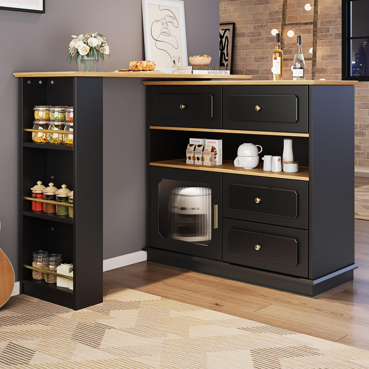 BARTISCH ausziehbarer mit Stauraum Schwarz - Schwarz, Holzwerkstoff/Metall (39/104.5/181cm) - Urban Meuble