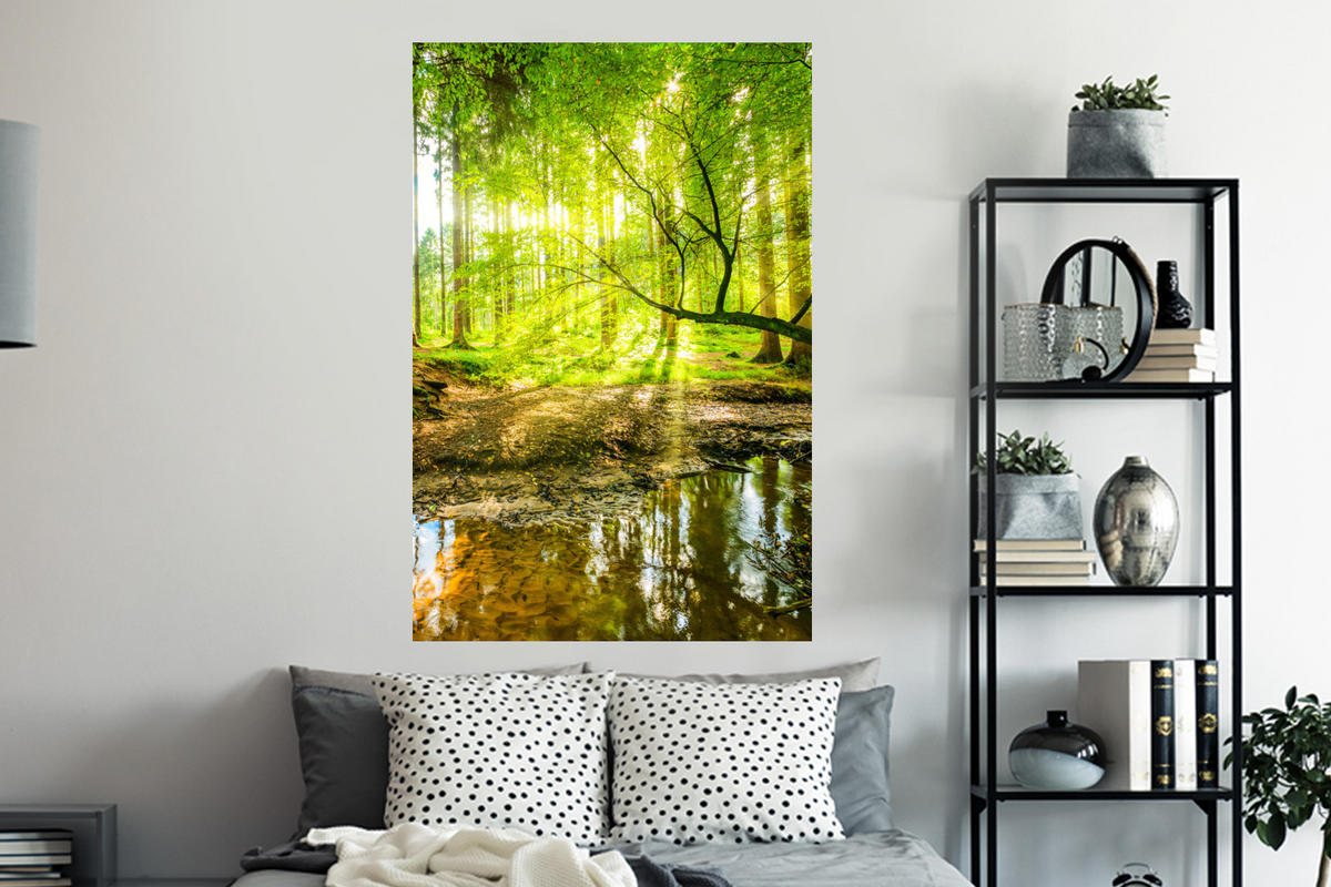 WANDTATTOO Wald - Landschaft - Wasser - Bäume - Sonne - Grün - Natur 80x120 cm - Grün, Kunststoff (80/120/0.1cm) - MuchoWow