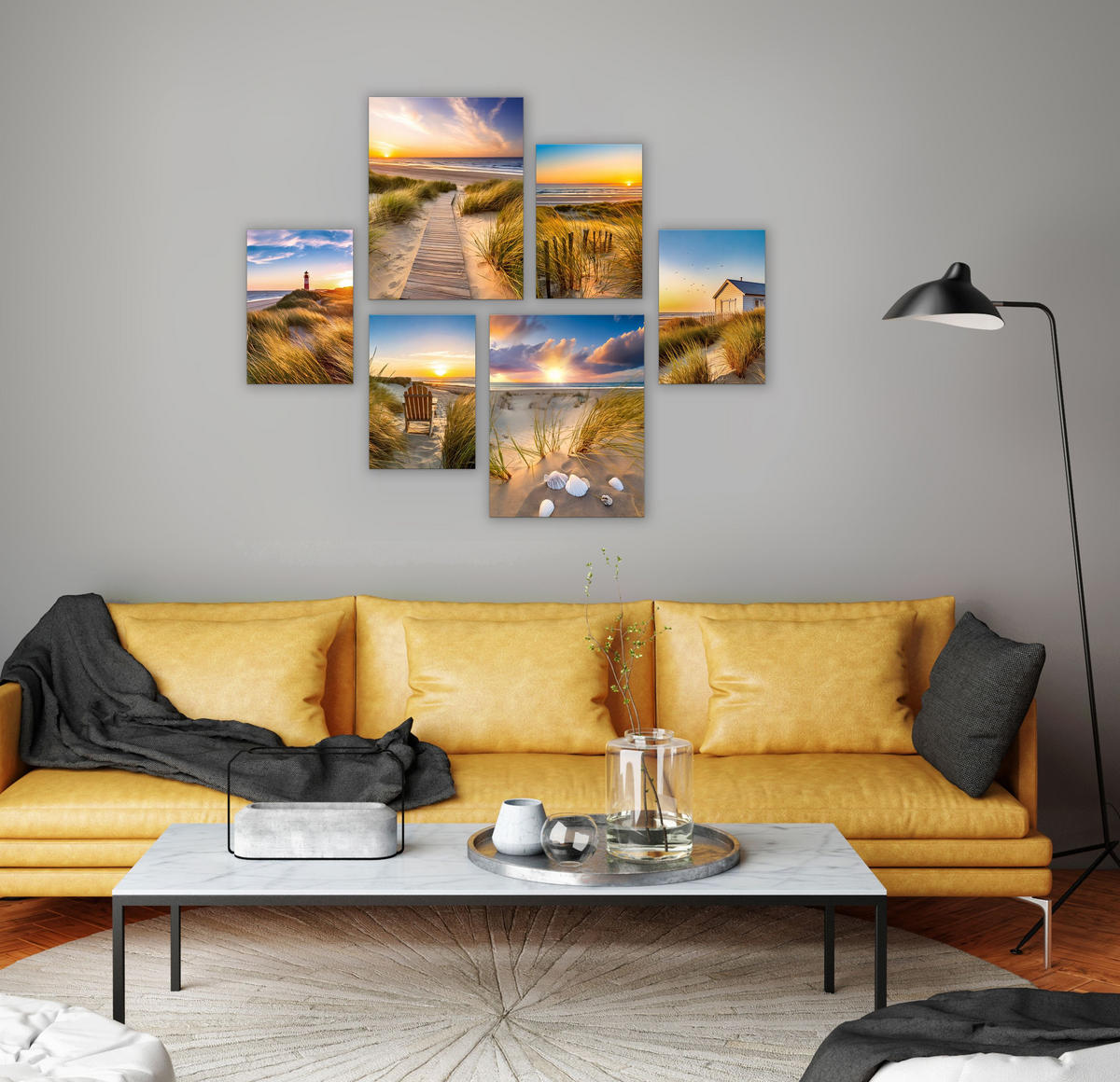 BILDERSET 6er-Set 30x40 cm + 20x30 cm Strand Sonnuntergang - Beige, Kunststoff (105/85cm) - artissimo