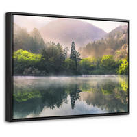 LEINWAND Bilder mit Rahmen - Natur - Bäume - Berge - See - Wasser - 40x30 - Hellgrün, Textil (40/30cm) - MuchoWow