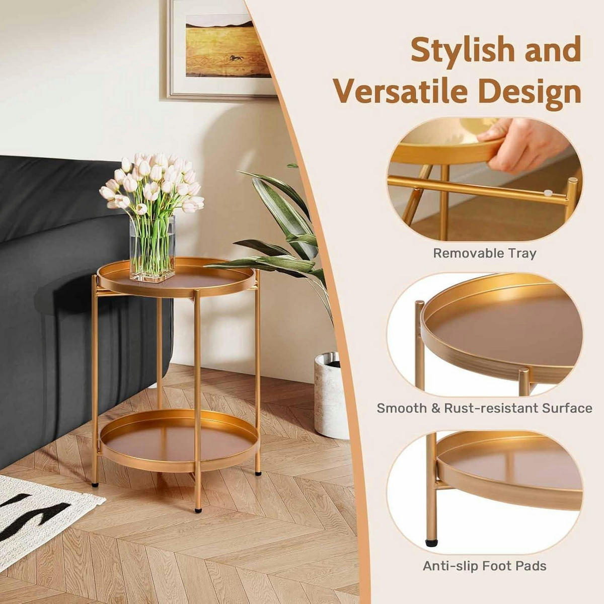 BEISTELLTISCH rund Metall Gold 37 cm - Goldfarben, Metall (37/37/50cm)