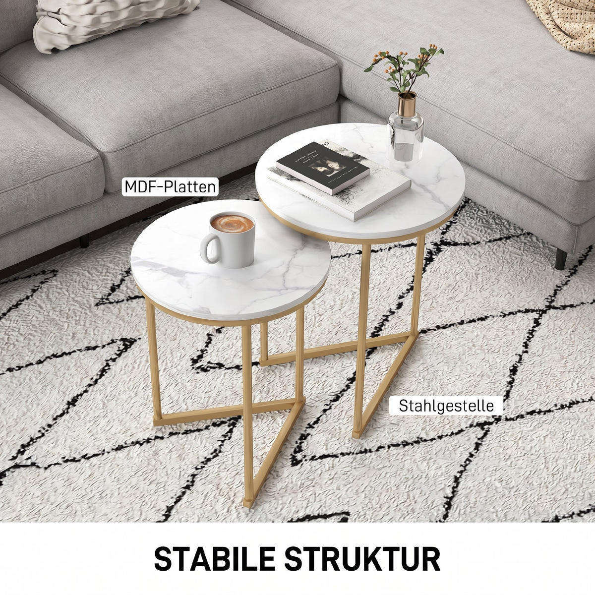 SIDOBORD, 2-set, MDF och stål, guld - Guldfärgad, Metall (45/45/55cm) - HOMCOM