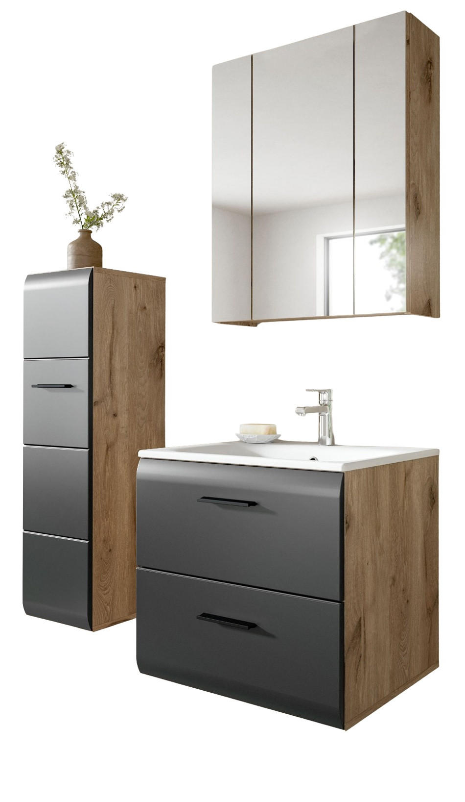 Inn.Furn Badmöbel-Set Eiche, Schwarz 105x185x46 cm