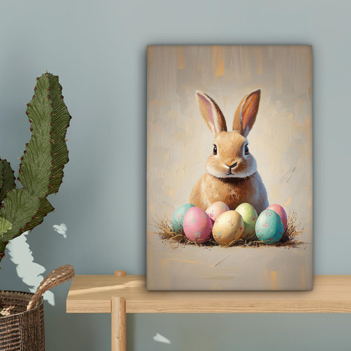 LEINWANDBILD Osterhase - Pastell - Eier Deko Wohnzimmer 20x30 cm - Beige, Textil (20/30cm) - MuchoWow
