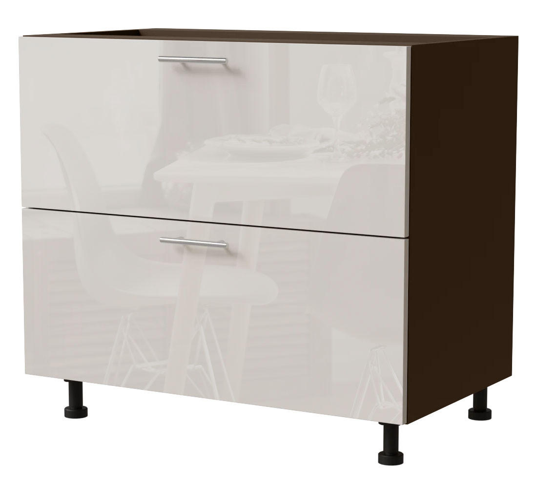 SCHUBLADENUNTERSCHRANK Brerra D2M/90 Korpus lava / Front RAL 9001 creme Hochglanz 90 / 50 / 82cm - Dunkelgrau/Creme, Holz/Holzwerkstoff (90/82/50cm) - Feldmann-Wohnen