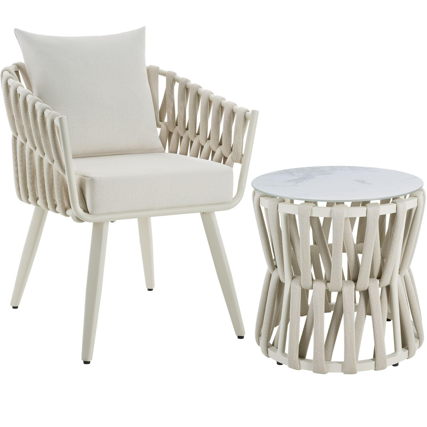GARTENLOUNGE-SET ALUMINIUM Lugano, höhenverstellbare Kunststofffüße, Sicherheitsglasplatte, beige - Beige/Weiß, Kunststoff - tectake