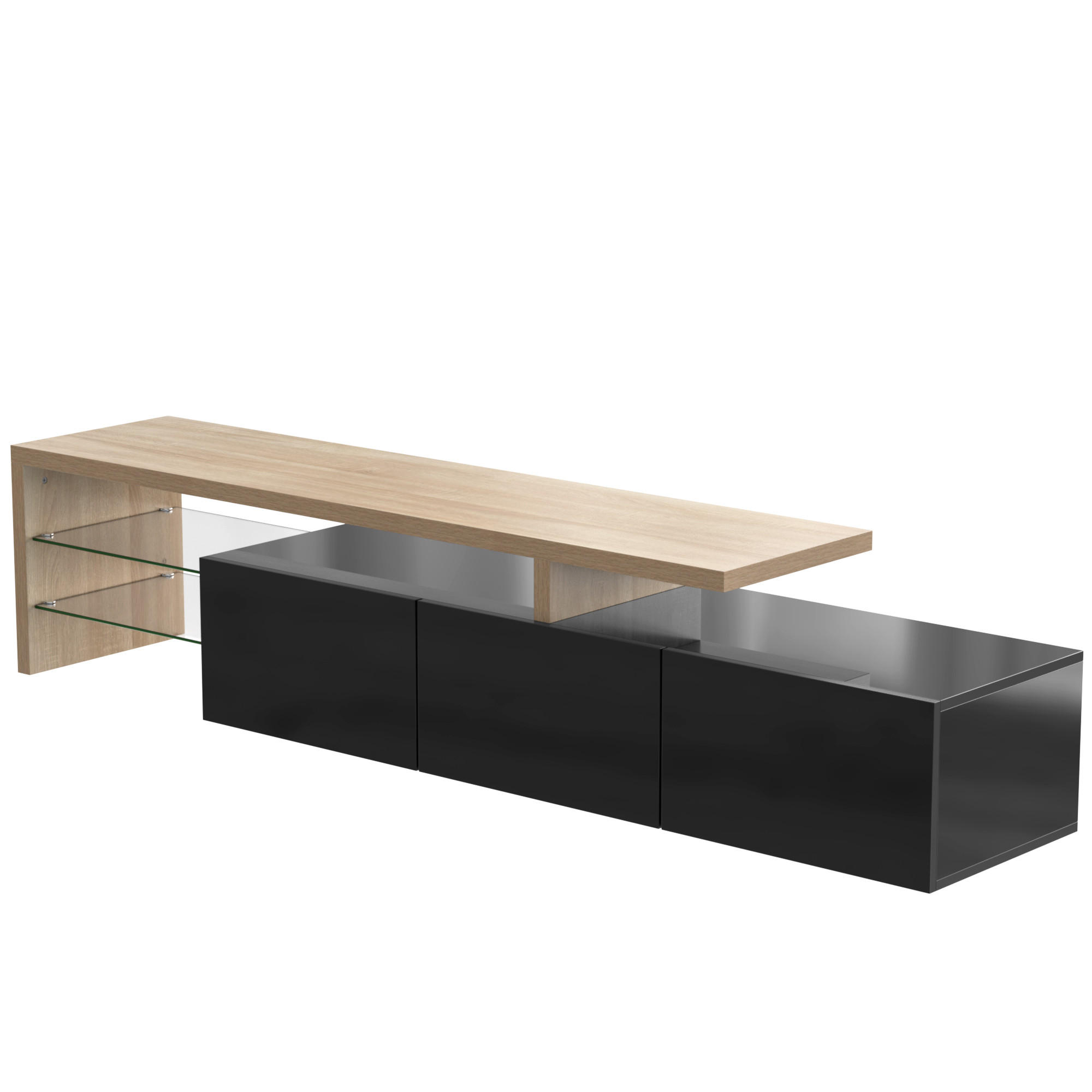 TV-ELEMENT197,5X39X42CM HochglanzSchwarz Holzoptik mit LEDBeleuchtung - Schwarz, Holz (48/22/64cm) - Raelunyi
