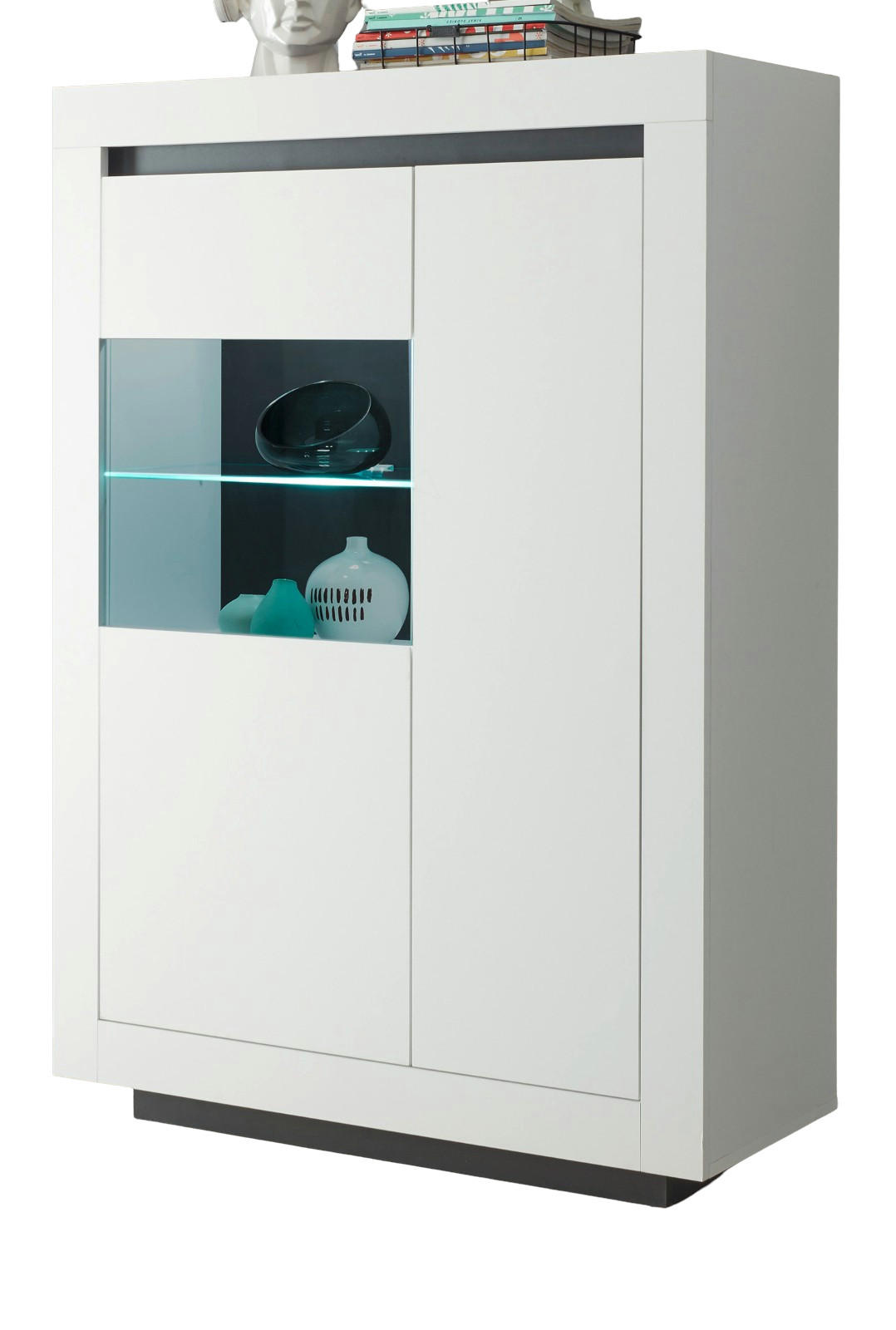 VITRINE weiß, anthrazit, Highboard 96 cm mit 7 Fächern - Weiß Hochglanz/Anthrazit, Glas/Holz (96/136/38cm) - Furn.Design