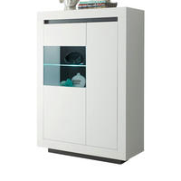 VITRINE weiß, anthrazit, Highboard 96 cm mit 7 Fächern - Weiß Hochglanz/Anthrazit, Glas/Holz (96/136/38cm) - Furn.Design