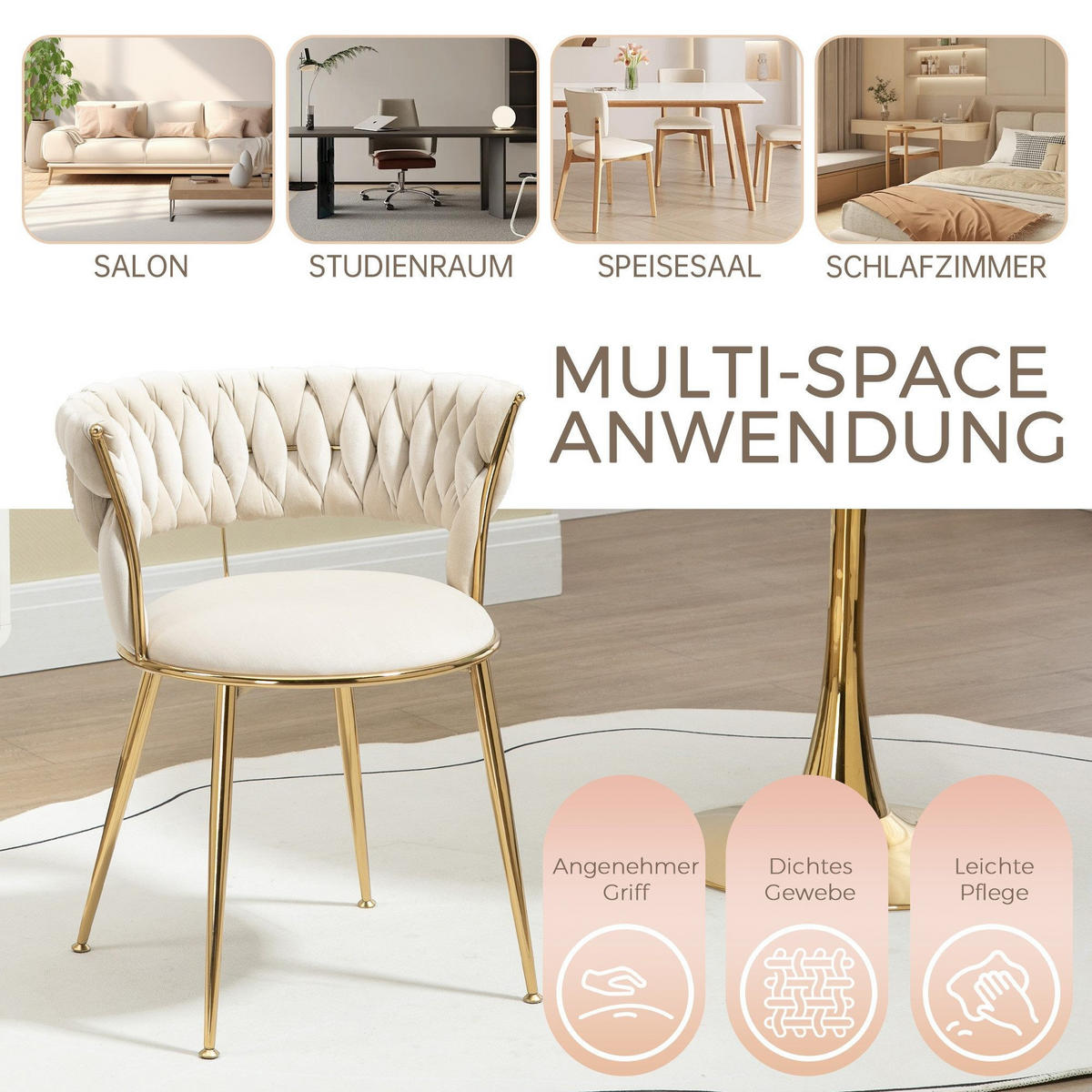 STÜHLE 2er-Set Esszimmerstuhl,Luxuriöse Samt-Stühle,Beige - Beige, Metall (57/70/43cm) - LVHOM