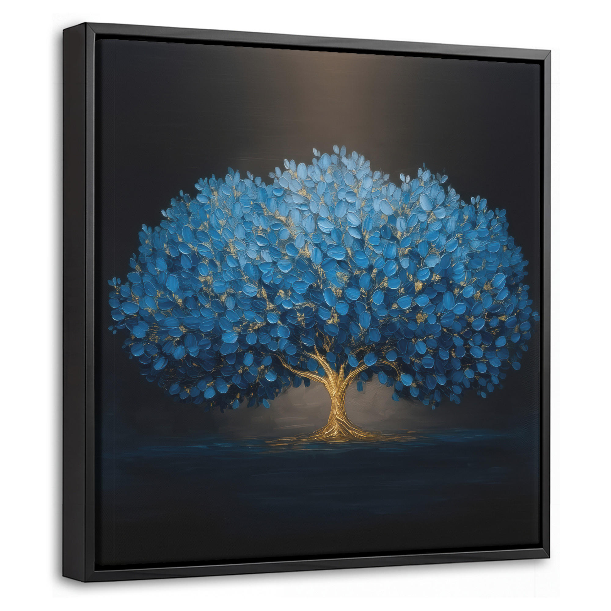LEINWAND Bilder mit Rahmen - Baum - Blau - Blätter - Pinselstriche - 20x20 - Blau, Textil (20/20cm) - MuchoWow