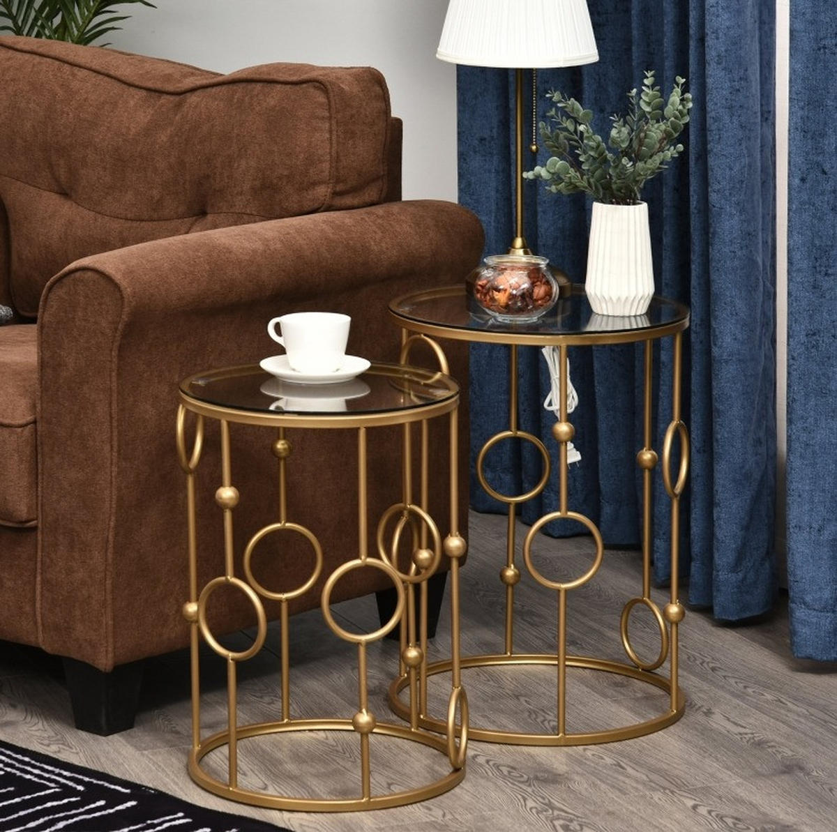 COUCHTISCH aus Metall und Glas Ø41x57/Ø36x51 cm in Gold mit Nesting-Design - Goldfarben, Metall (41/441/57cm) - Modfu