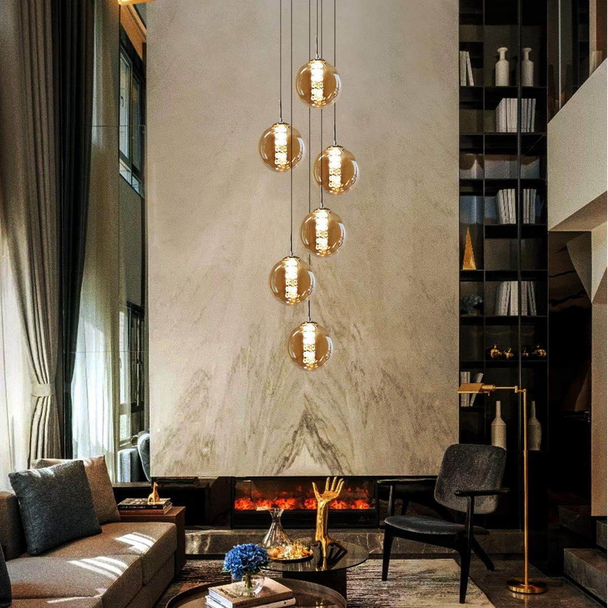 HÄNGELEUCHTE Energie 6-flammig 31/31/150 cm - Bernsteinfarben, Glas (31/31/150cm) - Nettlife