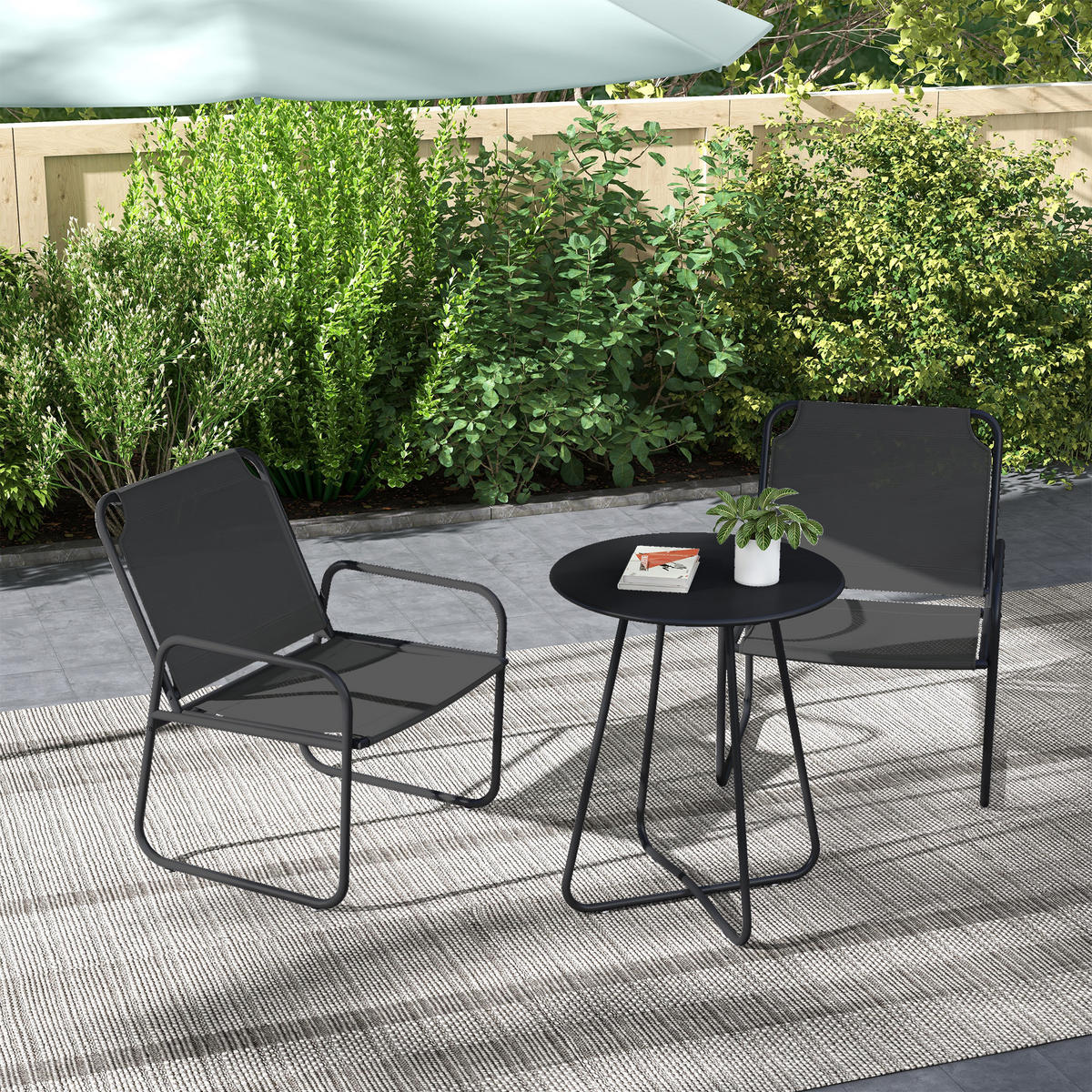BALKONSET 3-teilig DE-14094 2 Sessel + runder Tisch Grau - Grau, Metall - ComfortXL