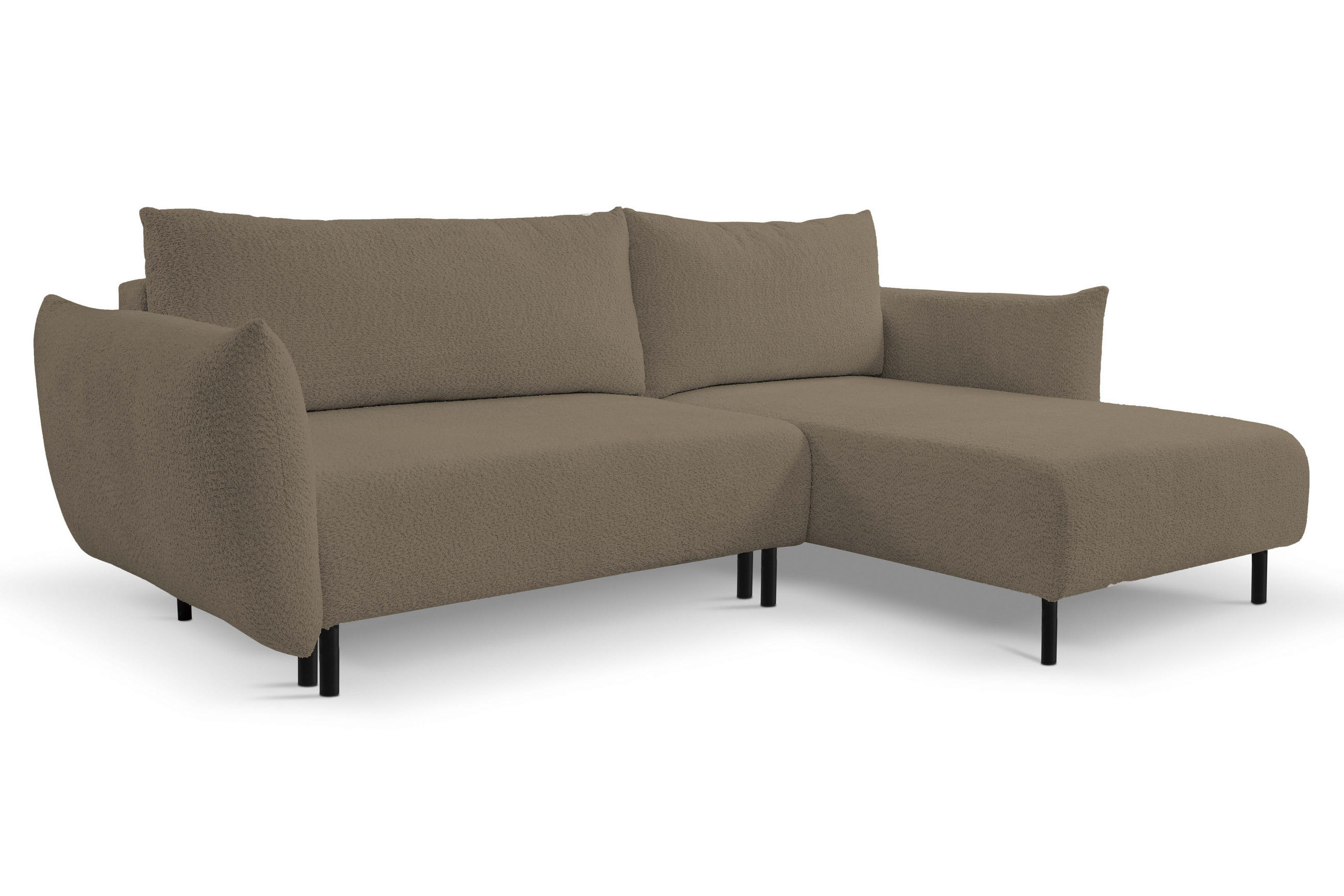 ECKSOFA ADEL mit Schlaffunktion und Bettkasten, L-förm, Metallbeine, verstellbar lose Rückenkissen, freistehend, RECHTS, 257x171x90 cm, Light brown - Hellbraun, Holz/Textil (257/171cm) - DomoHome
