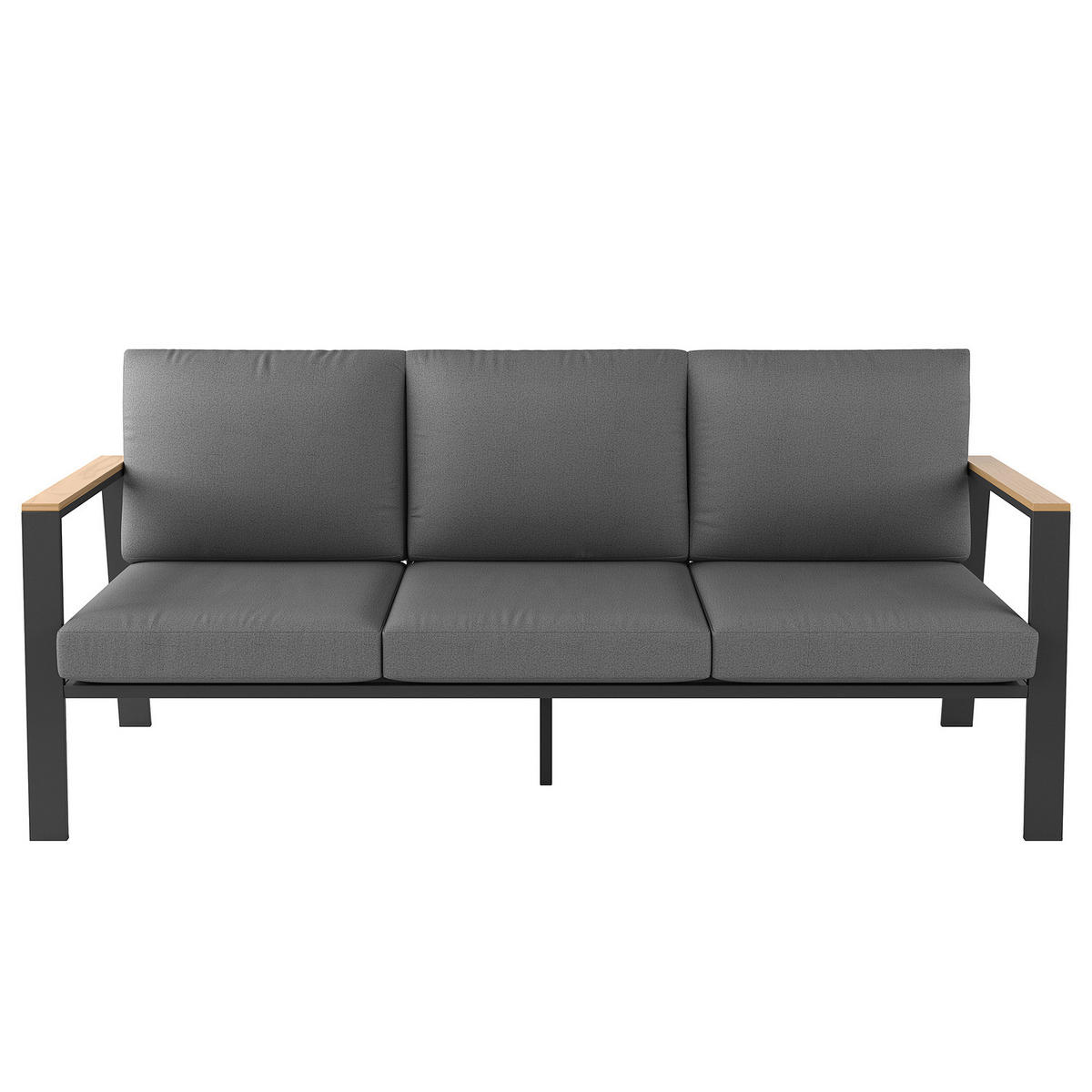 3-SITZER LOUNGESOFA - Aluminium / Polyester - Anthrazit - Anthrazit/Braun, Holz/Textil (191/74/75cm) - home24