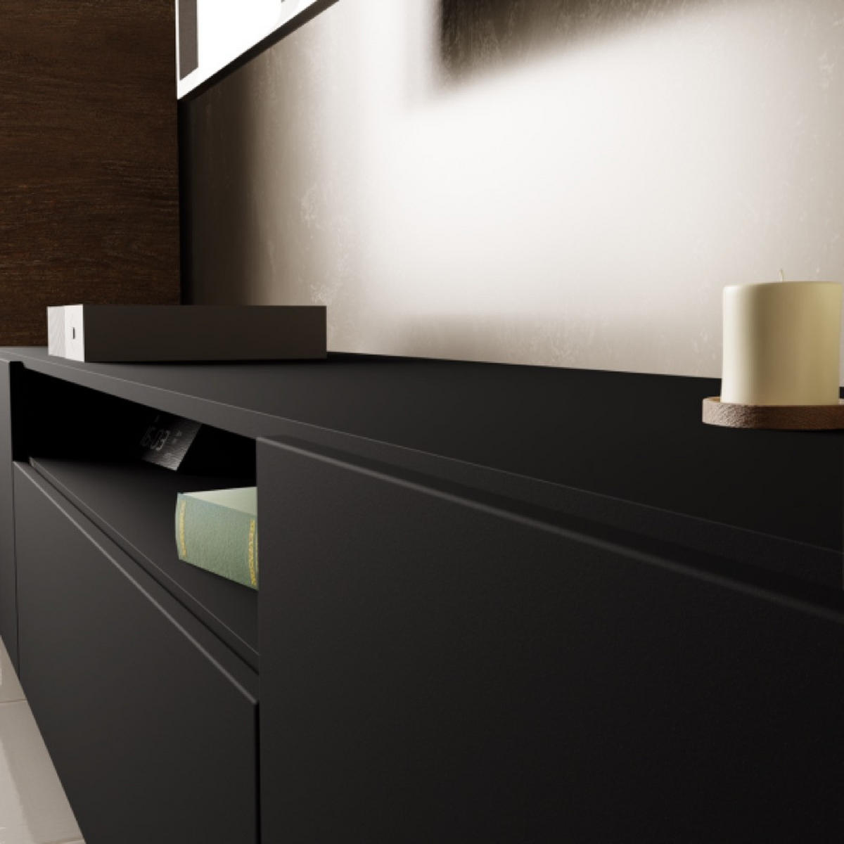 TV-SCHRANK Schwarz LION Metallbeine 200 cm - Schwarz, Holzwerkstoff (200/53/41cm) - Sepro Meble