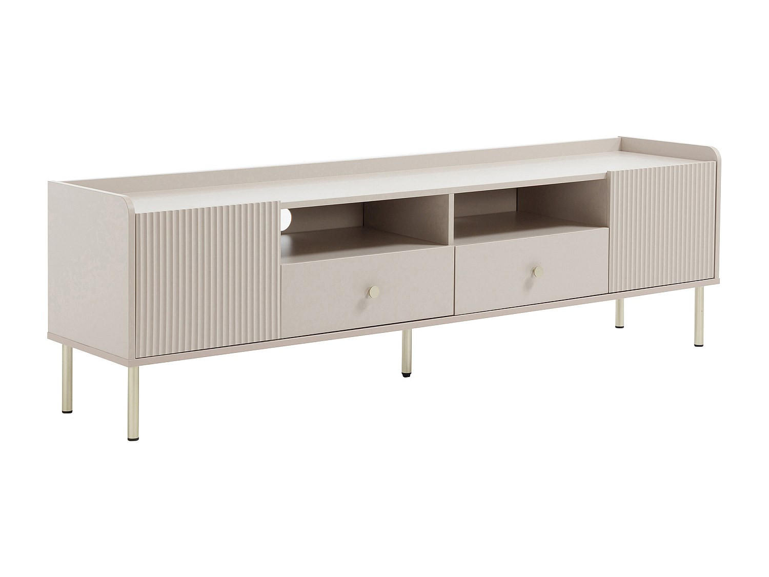 TV-MÖBEL mit 2 Türen, 2 Schubladen und 2 Fächern – Beige & Gold – LUNAOR - Beige, Holz (180/54/40cm) - Vente-Unique