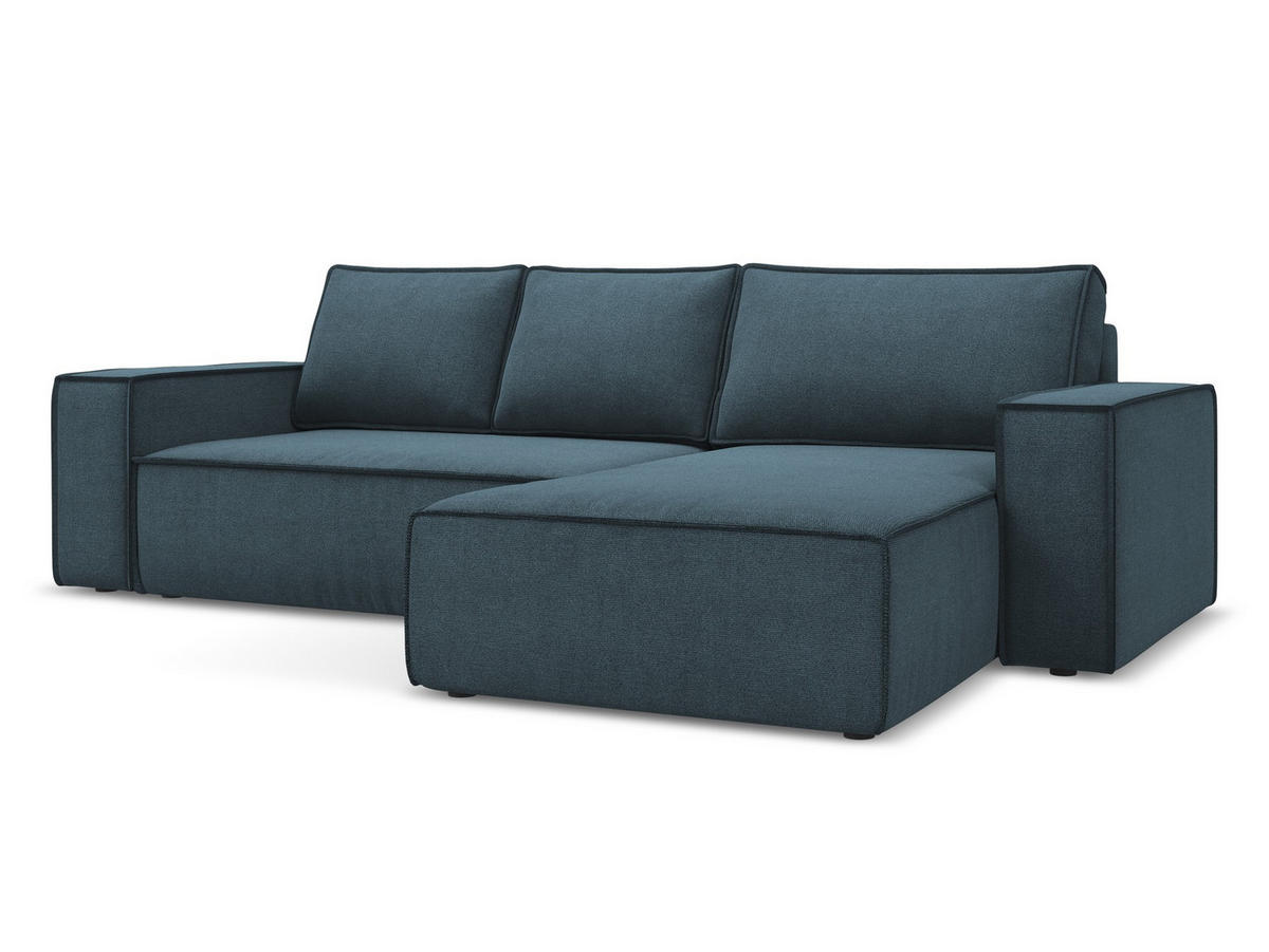 ECKSOFA mit Schlaffunktion Strukturstoff Stoff Blau - Blau/Blaugrau, Kunststoff/Textil (290/185cm) - Makamii