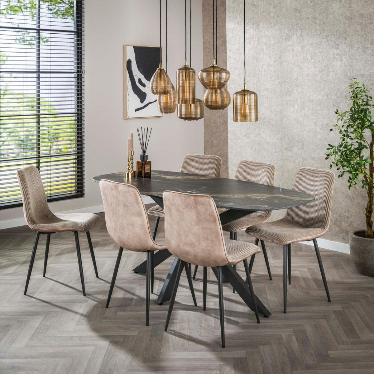 ESSTISCH FOSSILE RAGNO Dänisch-Ovaler Keramiktisch 180cm - Schwarz, Keramik (180/90/76cm) - alesvelt