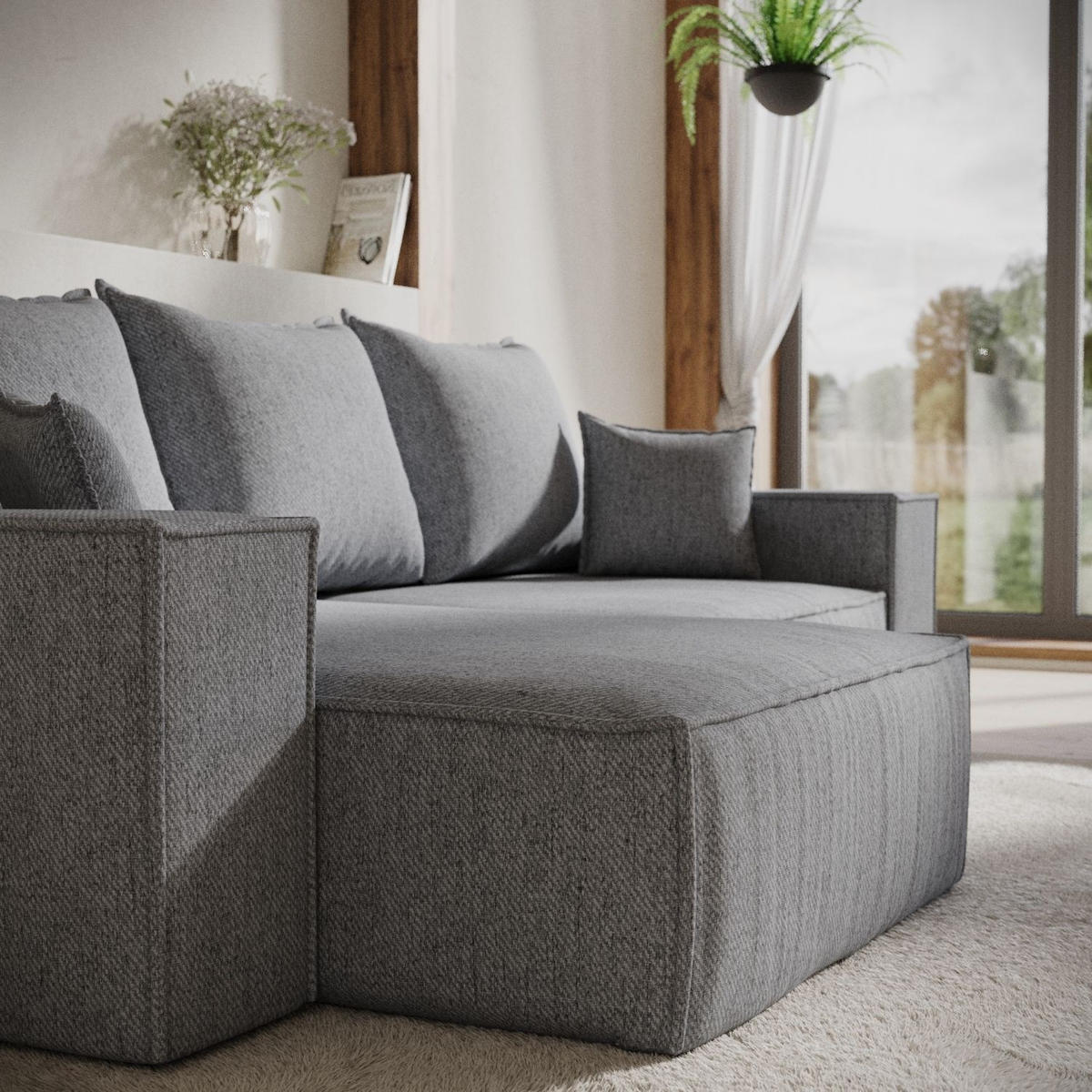 ECKSOFA SENSO mit Schlaffunktion Grau im Neve Stoff - Schwarz/Grau, Holz/Holzwerkstoff (255/148cm) - AltaBeds