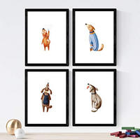 POSTER Set mit 4 Hunden abgelenkt A3 Rahmenlos - Klar, Papier (29.7/3cm) - Nacnic